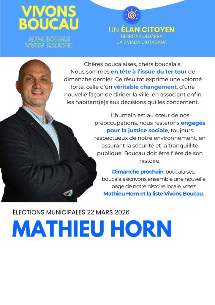 Vivons Boucau en tête au 1er tour Ensemble pour gagner le 22 mars